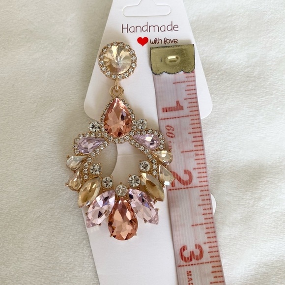 Gold Pink Chandelier Multi Color Crystal Rhinestone Statement Drop Earrings NWT - Picture 7 of 7
